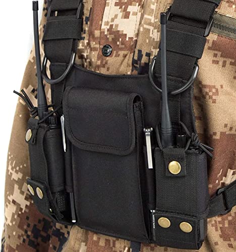 Radio Shoulder Holster Chest Harness Holder Vest Rig for Two Way Radio Chest Front Pack Pouch Walkie Talkie Case with Front Pouches for Kenwood Arcshell Retevis Baofeng UV-5R F8HP UV-82 888S (4Pack) - color: black 4pack