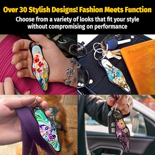 MUNIO Self Defense Keychain – Lightweight, Stylish & Portable Safety Tool for Women & Men – Non-Lethal Kubotan, Easy to Use - color: Painted Bloom