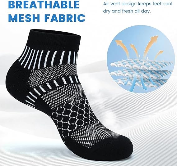 IRAMY Ankle Compression Socks for Women Men Cushioned Athletic Running Socks Plantar Fasciitis Relief 2/3/4/5/6 Pairs - color: Black+white+dark Grey(5 Pairs), size: Medium