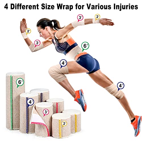 FRESINIDER Premium Elastic Bandage Wrap 7 Pack Mix 2,3,4,6 Inch Hook & Loop - color: 7 Pack Mix (2, 3, 4, 6 Inches)
