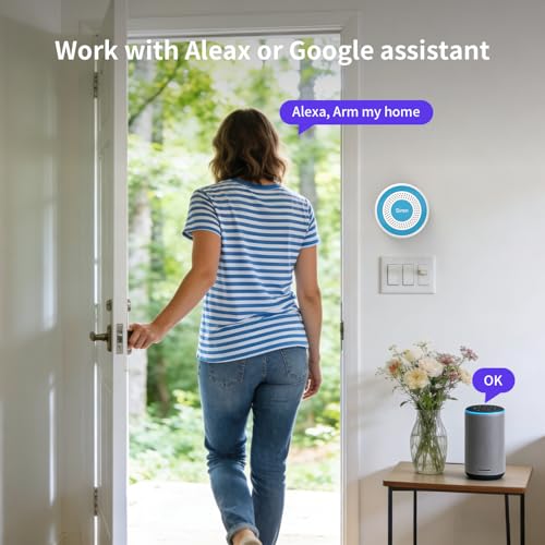 Home Alarm System Wireless with Smart Life/Tuya APP & Remote Control,WiFi+GSM/4G Home Alarm System NO Monthly Fees,Real-Time Alert Long Battery Life for Apartment,Kids Safety,Office - color: Blue & White