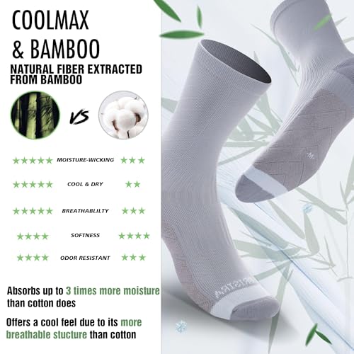 BRISIRA Coolmax Bamboo Viscose Compression Running Crew Socks Women - color: 3 Pairs Light Grey, size: 8-10