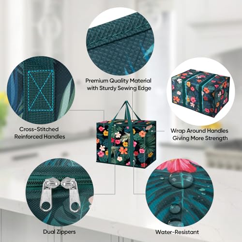 BALEINE Insulated Reusable Grocery Bags with Zippered Top, Large Cooler Bag - color: Blossom Season, size: 4 Pack