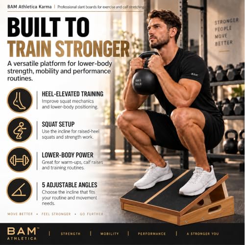 BAM Athletica Slant Boards for Exercise – Adjustable Wooden Calf Stretcher Incline Board for Calf Stretching, Squats, Physical Therapy, Plantar Fasciitis, Knee, Foot & Ankle Rehab, Velour Slant Board - color: Premium Slant Board | Large Full Coverage