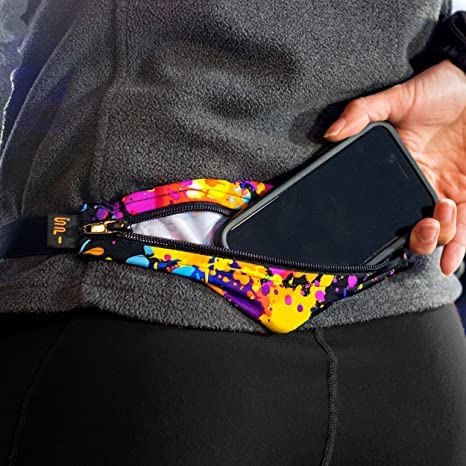 SPIbelt Running Belt for Women Men, Phone Holder for Running, Running Fanny Pack, Holder for Phone, Running Waist Pack, Adjustable Waist, [Fits All Phones]. Black White Polka Dot/Black Zipper - color: Black White Polka Dot/Black Zipper