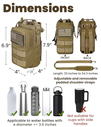 DEFUNX 32 Oz Water Bottle Holder with Strap Bottle Carrier Bag with Phone Pocket MOLLE System for Walking - color: Coyote Browm