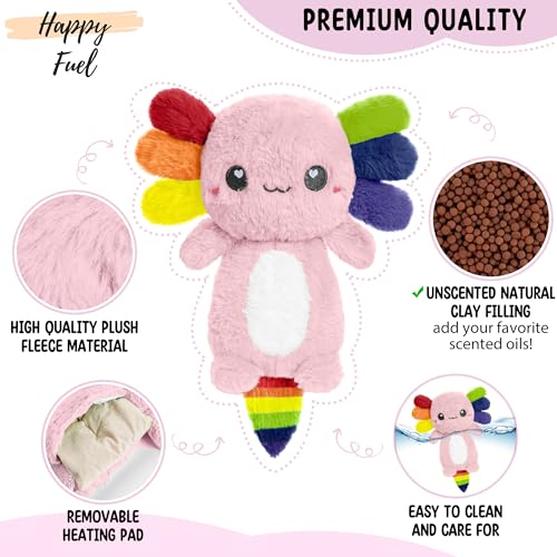 Axolotl Microwavable Stuffed Animals Unscented Heating Pad, Rainbow, 1.5lbs Soft Cozy Kawaii Hot and Cold Plushie Heating Pad for Women and Kids, Cute Warm Pillow Plush Gifts for Axolotl Lovers - color: Rainbow Axolotl