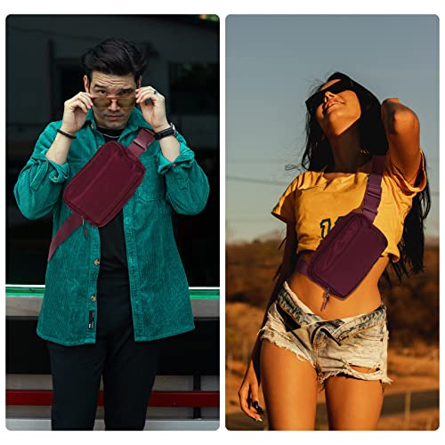 Amazerbst Belt Bag, Fanny Pack, Everywhere Belt Bag,40 Inch Adjustable Strap,for Women and Men,Waterproof - color: Red Wine
