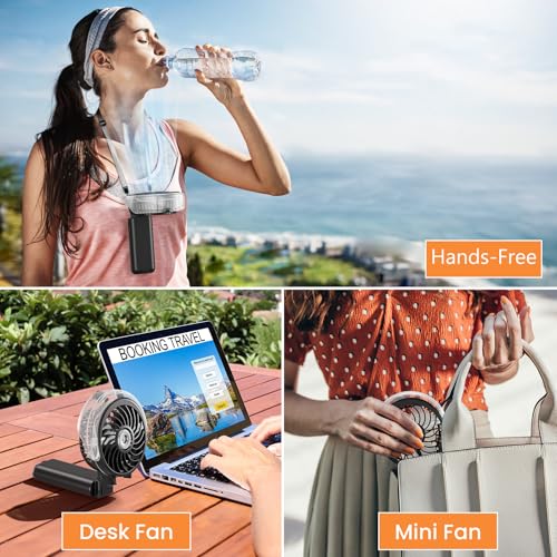 HandFan 5200mAh Upgraded Personal Misting Fan, Rechargeable Handheld Mister Fan, Spray Water Mist Fans, Portable Cooling AC, Electric Mini Hand Fans for Beach Travel Outdoors(Black) - color: Black