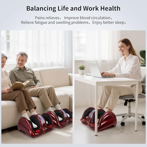 H&B Luxuries Shiatsu Foot Massager Machine with Remote Controller, Kneading and Rolling Home Massagers for Feet, Ankle, Calf, Leg, Ideally for Men, Women, Father, Mom Parents and The Elderly, Red - color: Classic Red