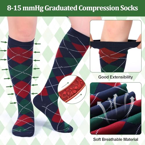 Shyyween 12 Pairs Men Knee High Compression Socks - size: XX-Large, style: Colorful Argyle