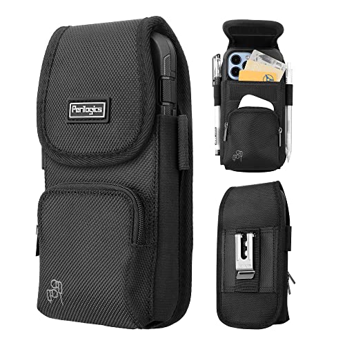 Perilogics Cell Phone Belt Holster,Nylon Phone Pouch with Belt Clip - color: Black