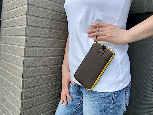OneJoy Neoprene Phone Pouch, Lightweight Protective Cellphone Sleeve with Large Zipper Opening, Inner Pocket, Thermal Insulated, Durable Cell Phone Carrier for iPhone & Smartphones [ Brown ] - color: BrownYellow