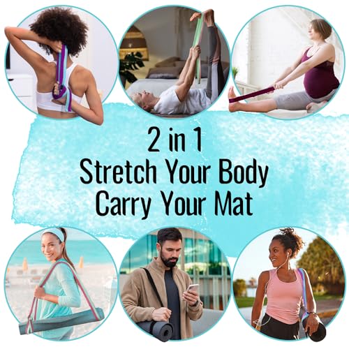 TECEUM 2 IN 1 Yoga & Mat Strap for Stretching – Cotton – 6/8/10 ft - color: Purple Blue, size: 10 ft