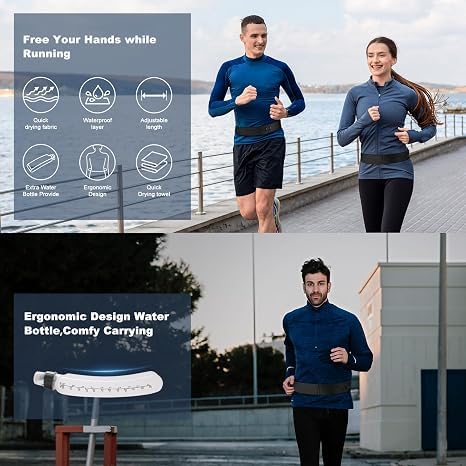 Running Belt for Women and Men, Water Proof Running Belts Fanny Pack with Water Bottle, Slim Running Bag Belts with Phone Holder Bottle Holder Adjustable Fit for Runner
