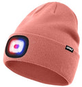 ATNKE LED Lighted Beanie Hat,USB Rechargeable 4 LED Red and Blue Flashing Running Headlamp Cap Gifts for Men and Women - color: #Bean Paste Powder
