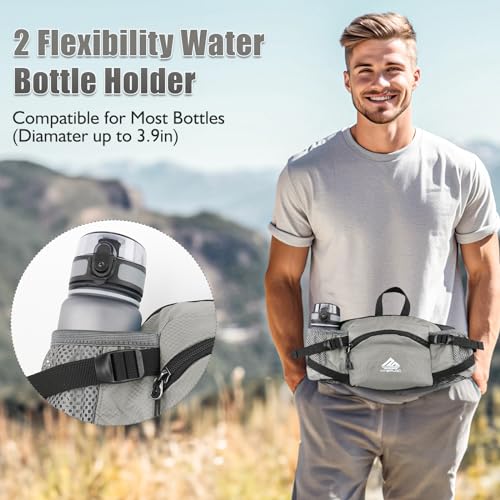Fanny Pack Waist Bag with Water Bottle Holder for Men Women Running Hiking Travel Dog Walking Workout Cycling Outdoor (Grey) - color: Grey