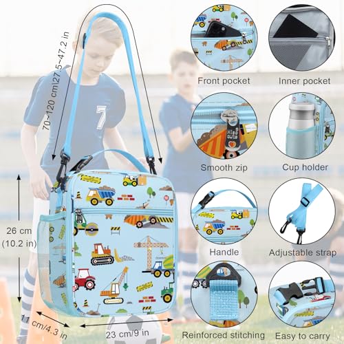 Clastyle Car Insulated Kid Lunch Bag for Boy Lunch Box, Construction Truck - color: Construction Trucks