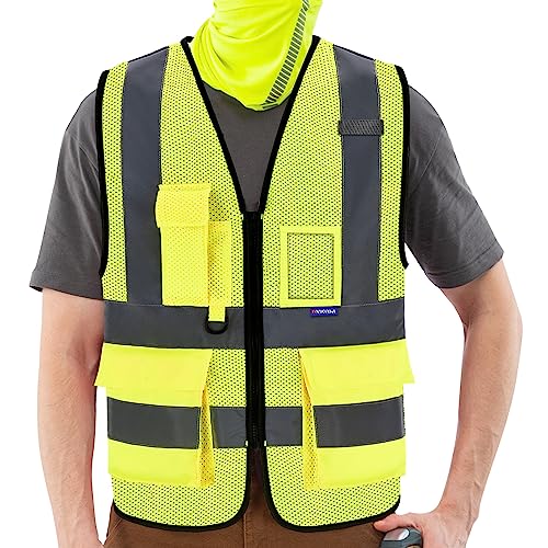 X Small High Visibility Mesh Safety Reflective Vest with Pockets and Zipper - color: Yellow Mesh, size: X-Small