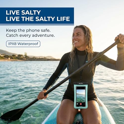 Salt Life Waterproof Phone Bag Sleeve – IPX8 100% Waterproof Protection, Universal Phone Pouch with Touchscreen Clear Window, Secure Seal Closure & Lanyard for Beach, Pool, Kayak & Travel (Aqua) - color: Aqua