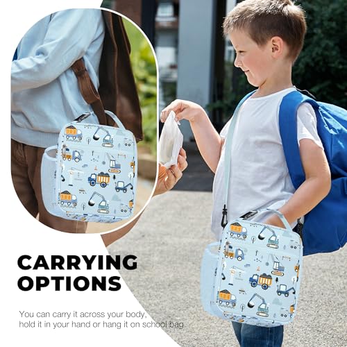 Clastyle Car Insulated Kid Lunch Bag for Boy Lunch Box, Blue Construction - color: Blue Construction