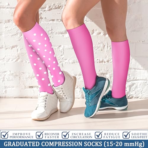 FEYHAY Copper Compression Socks (3 Pairs) 15-20 mmHg Circulation is Best Athletic & Daily for Men & Women, Running, Climbing - color: 20 Pink Dots, size: Small-Medium