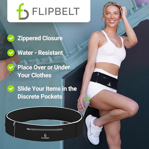 FlipBelt Zipper Running Belt, Waist Pack for Fitness and Running, US Company - color: Elite Black, size: X-Small