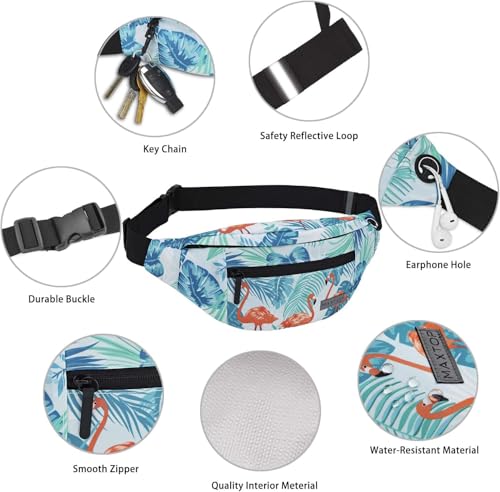 Large Fanny Pack Belt Bag with Adjustable Straps Waist Pack for Men Women - color: Flamingo Green, size: Large