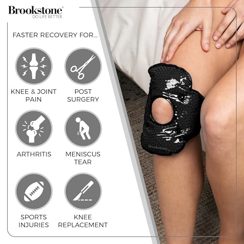 Brookstone Knee Ice Pack Wrap with Silica Beads - Hot & Cold Therapy for Pain Relief - Reusable Ice Packs for Knees for Swelling, Injuries & Post-Surgery Recovery,Ideal Mothers Day Gift - color: Midnight Black