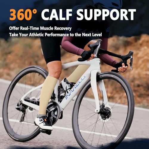 CTHH Calf Compression Sleeve for Men & Women Footless Compression Socks - color: Beige