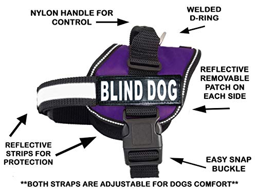 Doggie Stylz Blind Dog Harness, Adjustable, No Pull, No Escape - color: Purple, size: Girth 28-38"