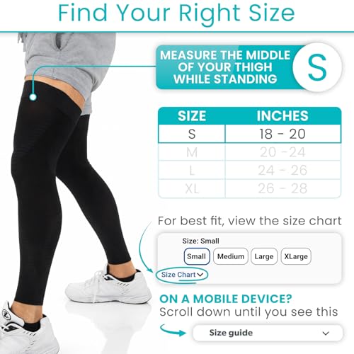 Vive Full Leg Compression Sleeves for Men & Women (Pair) - Knee, Calf - size: Small