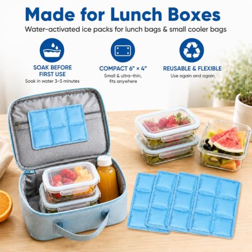 4 Pack Flexible Ice Packs for Lunch Boxes & Coolers, Lightweight - color: Light blue