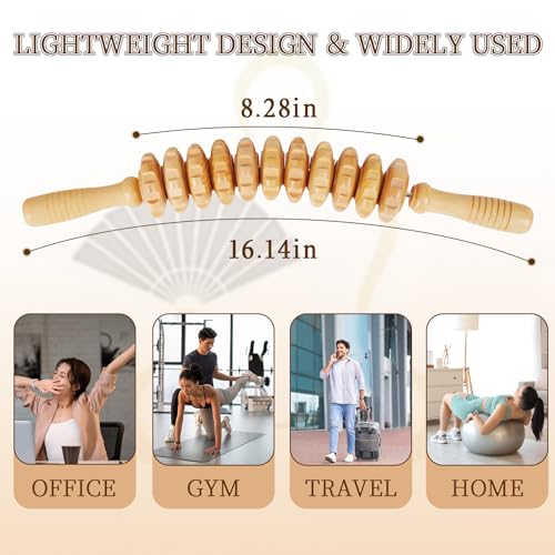 Liitrton Manual Wooden Massage Roller Stick for Muscle Relief, 11-Wheel - size: 11-Wheel-Wood
