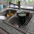 Ahyuan Roll up Dish Drying Rack Over The Sink Kitchen Roll up Sink Drying Rack Stainless Still Portable Drainer Foldable Dish Rack (Warm Gray, 17.8''X13.5'') - color: Warm Gray, size: Rectangle 17.8 inches x 13.5 inches