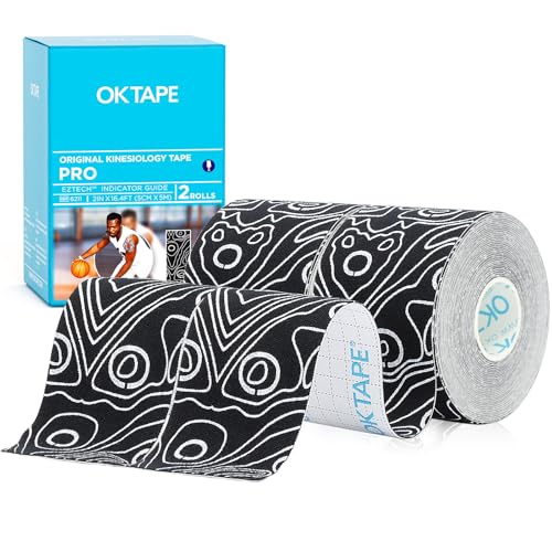OK TAPE Kinesiology Tape PRO Uncut Latex Free Tape 2in x 16.4ft 2Rolls - color: Black+white, size: 2 Rolls