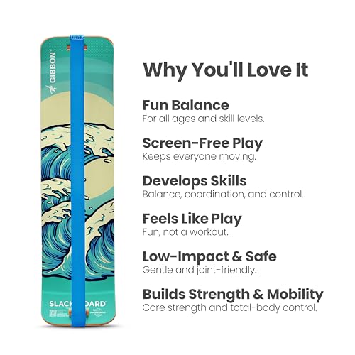 GIBBON SlackBoard, Balance Board Kids & Adults, Slackline Balance Trainer - color: Waves - 1 Line