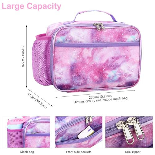 RHCPFOVR Kids Lunch Bag - Insulated Lunch Box for Boys Girls,Washable Lunch Bag and Reusable Toddler Leak-proof Lunchbox for School and Daycare - color: Purple Galaxy
