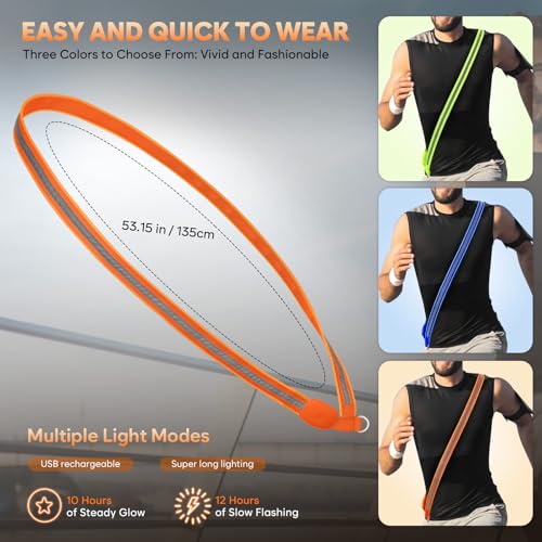 ChalkLit LED Reflective Night Running Gear High Visibility LED Flashing Sash - color: Orange