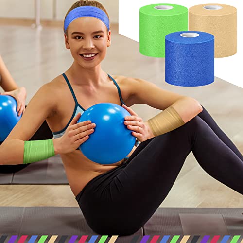 Nuanchu 24 Rolls Prewrap Athletic Tape, 2.75 in x 30 yd, 6 Colors - color: Black, White, Beige, Rose Red, Lime Green, Blue