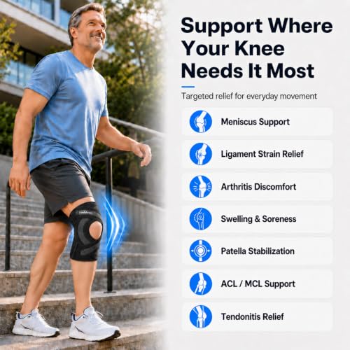 Knee Brace Support with Side Stabilizers for Knee Pain Relief,L - size: Large