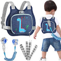 Toddler Harness Leash+ Anti Lost Wrist Link, Accmor Cute Dinosaur Kids Harness with Leash, Foldable Child Leash Baby Walking Wristband Assistant Strap Belt Hold Baby Boys Girls Close While Walking - color: Navy Blue/Brachiosaurus