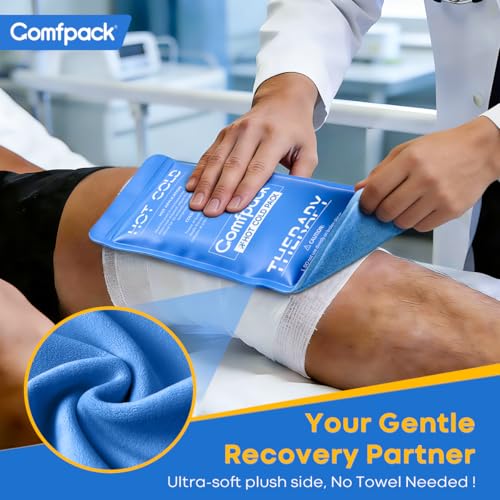 Comfpack Soft Ice Packs for Injuries Reusable, Double Side Hot Cold Therapy - size: 9.1×3.8 Inch