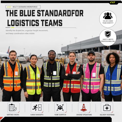 A-SAFETY Mesh High Vis Vest, Reflective Construction Vest with Pockets - color: Blue, size: Small