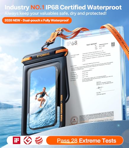 TORRAS IP68 Waterproof Phone Pouch Floating with Double Space 7.0", Black - color: Black