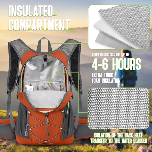 N NEVO RHINO Hydration Backpack, 18L Hiking Backpack with 3L Water Bladder - color: Orange