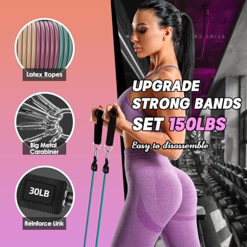 WHATAFIT Resistance Bands with Handles, 150 lb Exercise Bands Set - color: Morandi-01