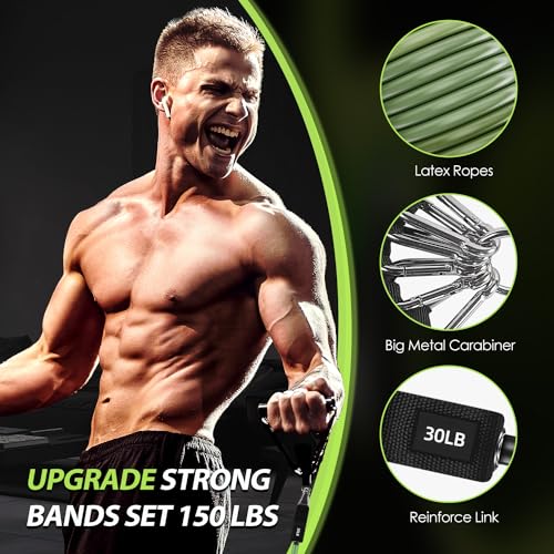 WHATAFIT Resistance Bands with Handles, 150 lb Exercise Bands Set - color: Green