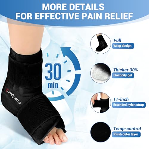 Comfytemp Ankle Foot Ice Pack Wrap for Plantar Fasciitis Relief, Feet Pain - color: Black 70, size: Large