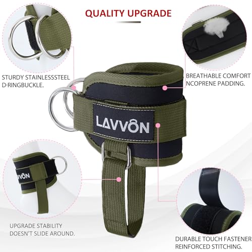 Ankle Straps for Cable Machines Kickbacks - Glute Workout Cuffs Padded - color: Army Green